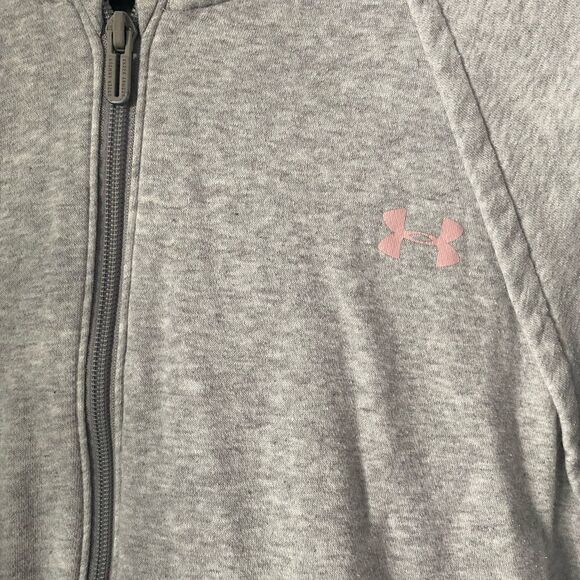 Under Armour gray pink strip girly sporty Y2K zip up comfy lounge hoody sweater - Picture 5 of 7